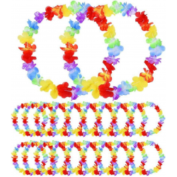 Mey İthalat® Hawaii Çiçekli Boyun Kolyesi - Renkli Tropikal Parti Leisi 12 Adet