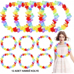 Mey İthalat® Hawaii Çiçekli Boyun Kolyesi - Renkli Tropikal Parti Leisi 12 Adet