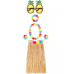 Mey İthalat® Hawaii Parti Kostüm Seti - 60 cm Hasır Etek, Çiçekli Aksesuarlar ve Ananas Gözlük