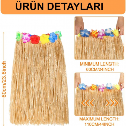 Mey İthalat® Hawaii Tarzı Hula Eteği – 60 cm Hasır Naturel Etek