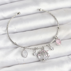 Mey İthalat® Hayat Ağacı Charmlı Gümüş Renk Pirinç Kadın Bileklik