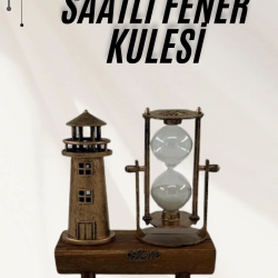 Mey İthalat® Hediyelik Eşya Retro Ahşap Deniz Feneri Kum Saati Biblo