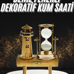 Mey İthalat® Hediyelik Eşya Retro Deniz Fenerli Kum Saati Ahşap Görünümlü Dekoratif Eşya