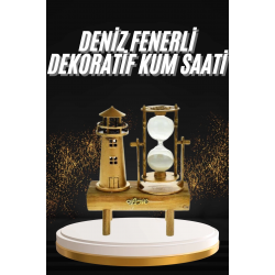 Mey İthalat® Hediyelik Eşya Retro Deniz Fenerli Kum Saati Ahşap Görünümlü Dekoratif Eşya