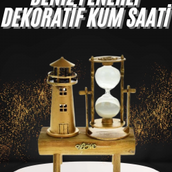 Mey İthalat® Hediyelik Eşya Retro Deniz Fenerli Kum Saati Ahşap Görünümlü Dekoratif Eşya