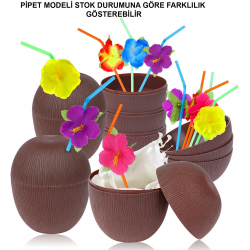Mey İthalat® Hindistan Cevizi Hawaii Luau Aloha Pipetli İçecek Kabı Bardak 10x13 cm 1 Adet