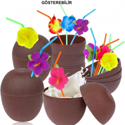 Mey İthalat® Hindistan Cevizi Hawaii Luau Aloha Pipetli İçecek Kabı Bardak 10x13 cm 1 Adet