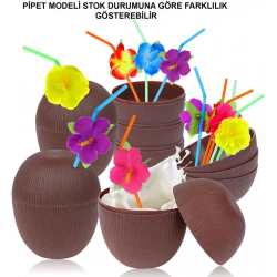 Mey İthalat® Hindistan Cevizi Hawaii Luau Aloha Pipetli İçecek Kabı Bardak 10x13 cm 1 Adet