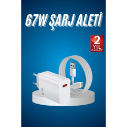 Mey İthalat® Hızlı Şarj Aleti Adaptörü Kablo Seti 67W Uzun Ömürlü Beyaz