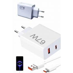 Mey İthalat® Hızlı Şarj Aleti Adaptörü Kablo Seti 67W Uzun Ömürlü Beyaz