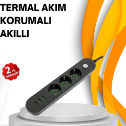 Mey İthalat® Hızlı Şarj Özellikli 3 USB Girişli Üçlü Priz