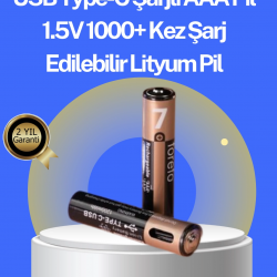 Mey İthalat® Hızlı Şarj Teknolojili USB Şarjlı AAA Pil – 40 Dakikada Tam Şarj