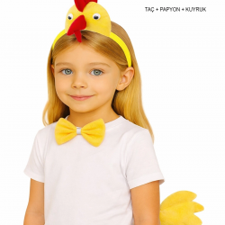 Mey İthalat® Horoz – Tavuk Kostüm Aksesuar Seti - Taç Papyon Kuyruk