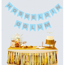 Mey İthalat® Hoşgeldin Oğlum Mavi Üzeri Gümüş Yeni Doğan Bebek Doğum Süsü Afiş Bayrak Flama 2.2 Metre