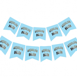 Mey İthalat® Hoşgeldin Oğlum Yazılı Mavi Üzeri Gümüş Yeni Doğan Bebek Doğum Süsü Afiş Bayrak Flama 2.2 Metre