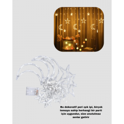 Mey İthalat® İç ve Dış Mekan Uyumlu Pilli Yıldız Ay Peri Led Perde