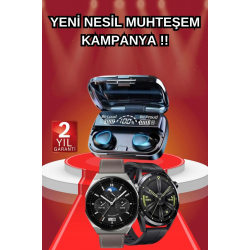 Mey İthalat® İkili Set Akıllı Saat Ve Bluetooth Kulaklık Kablosuz Uzun Pil Ömrü Spor Modları