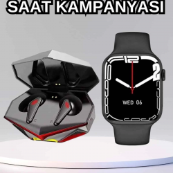 Mey İthalat® İkili Set Dev Kampanya Ucuz Kulaklık Ucuz Akıllı Saat Gürültü Önleyici Uzun Pil Ömrü