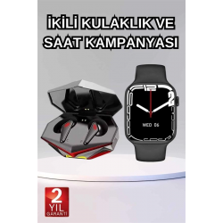 Mey İthalat® İkili Set Dev Kampanya Ucuz Kulaklık Ucuz Akıllı Saat Gürültü Önleyici Uzun Pil Ömrü