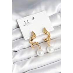 Mey İthalat® inci Detaylı Sarmal Model Gold Renk Pirinç Kadın Küpe