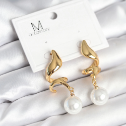 Mey İthalat® inci Detaylı Sarmal Model Gold Renk Pirinç Kadın Küpe