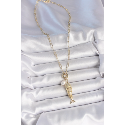 Mey İthalat® İnci Detaylı Zirkon Taşlı Balık Figürlü Gold Renk Pirinç Kolye