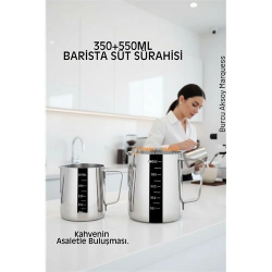 Mey İthalat® İnox 350ml-550ml Barista Süt Sürahisi Seti - Süt Köpürtme Potu -  Paslanmaz Çelik