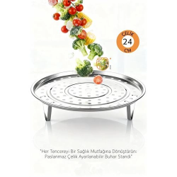 Mey İthalat® Inox Çelik Ayaklı Buharlı Pişirme Aparatı - 24 cm Çok Amaçlı Tencere İçi Haşlama Standı