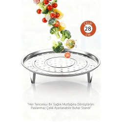 Mey İthalat® Inox Çelik Ayaklı Buharlı Pişirme Aparatı - 28 cm Çok Amaçlı Tencere İçi Haşlama Standı