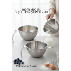 Mey İthalat® Inox Çelik Profesyonel Ölçülü Karıştırma Kabı Seti -400-600 ml Sos & Hazırlık Şefi Serisi