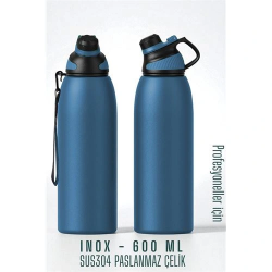 Mey İthalat® Inox Çelik Termos - 600 ml  SUS304 Çelik Termos Profesyonel MAVİ