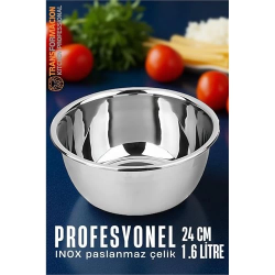 Mey İthalat® Inox Kase  - 24 Cm 1.6 Litre Karıştırma Kabı Profesyonel 304 Paslanmaz Çelik