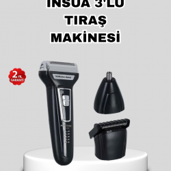 Mey İthalat® İnsua 3’lü Tıraş Makinesi – 3 Farklı Kesim Başlığı, Güçlü Motor, 60 Dakika Kullanım