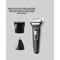 Mey İthalat® İnsua 3’lü Tıraş Makinesi – 3 Farklı Kesim Başlığı, Güçlü Motor, 60 Dakika Kullanım