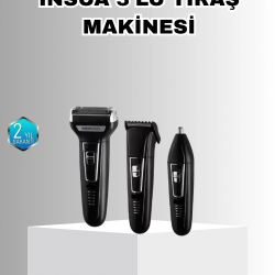 Mey İthalat® İnsua Erkek Bakım Seti – 3 Başlıklı Şarjlı Tıraş Makinesi, 60 Dakika Kablosuz Kullanım