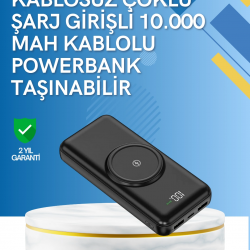 Mey İthalat® iPhone ve Android Uyumlu 10000mAh Powerbank – Hem Kablolu Hem Kablosuz