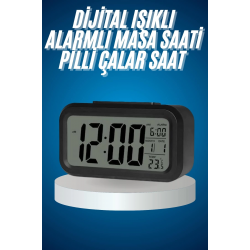 Mey İthalat® Işıklı Dereceli Masa Ofis Saati Alarmlı Termometre Takvim Çalar Saat