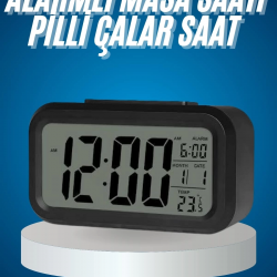 Mey İthalat® Işıklı Dereceli Masa Ofis Saati Alarmlı Termometre Takvim Çalar Saat