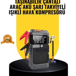 Mey İthalat® Işıklı Hava Kompresörlü Taşınabilir Akü Takviye Ünitesi