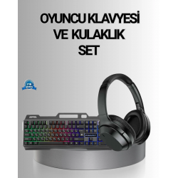 Mey İthalat® Işıklı  Klavye Mouse ve Bluetooth Kulaklık Seti Türkçe Q USB