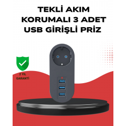 Mey İthalat® Isıya Dayanıklı 3 USB Portlu Güvenlikli Priz – Akıllı Enerji Yönetimi