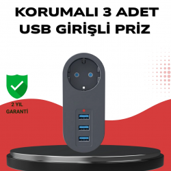 Mey İthalat® Isıya Dayanıklı 3 USB Portlu Güvenlikli Priz – Akıllı Enerji Yönetimi