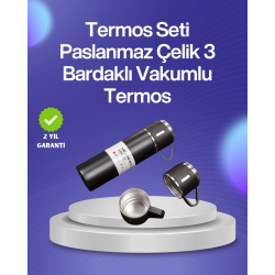 Mey İthalat® Isıyı Uzun Süre Koruyan 500 ml Termos Seti | Çelik Gövde, 2 Bardaklı, Hediye Kutulu