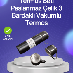 Mey İthalat® Isıyı Uzun Süre Koruyan 500 ml Termos Seti | Çelik Gövde, 2 Bardaklı, Hediye Kutulu