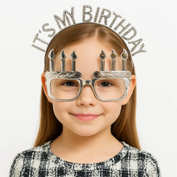 Mey İthalat® İt's My Birthday Yazılı Taç ve Mum Şekilli Gözlük Seti Gümüş Renk