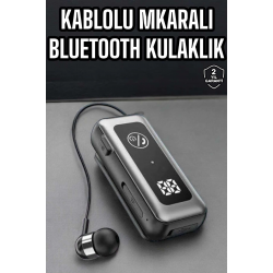 Mey İthalat® Kablolu Bluetooth Kulaklık Kulak İçi Stereo Mikrofonlu Dijital Göstergeli
