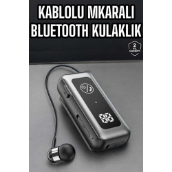 Mey İthalat® Kablolu Bluetooth Kulaklık Kulak İçi Stereo Mikrofonlu Dijital Göstergeli