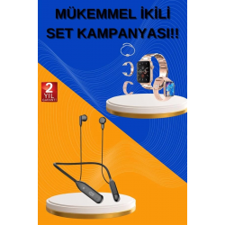 Mey İthalat® Kablolu Bluetooth Kulaklık ve Kadınlara Özel Bileklik Hediyeli Yeni Nesil Akıllı Saat 3 Kordonlu