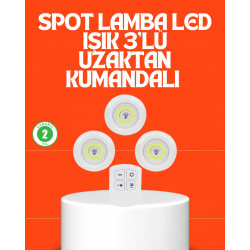 Mey İthalat® Kablosuz 3 Lü Spot Led Lamba Seti Uzaktan Kumandalı Enerji Tasarruflu Aydınlatma