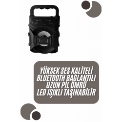 Mey İthalat® Kablosuz Bluetooth Hoparlör Ses Bombası RGB Işıklı Taşınabilir Yüksek Ses Kaliteli